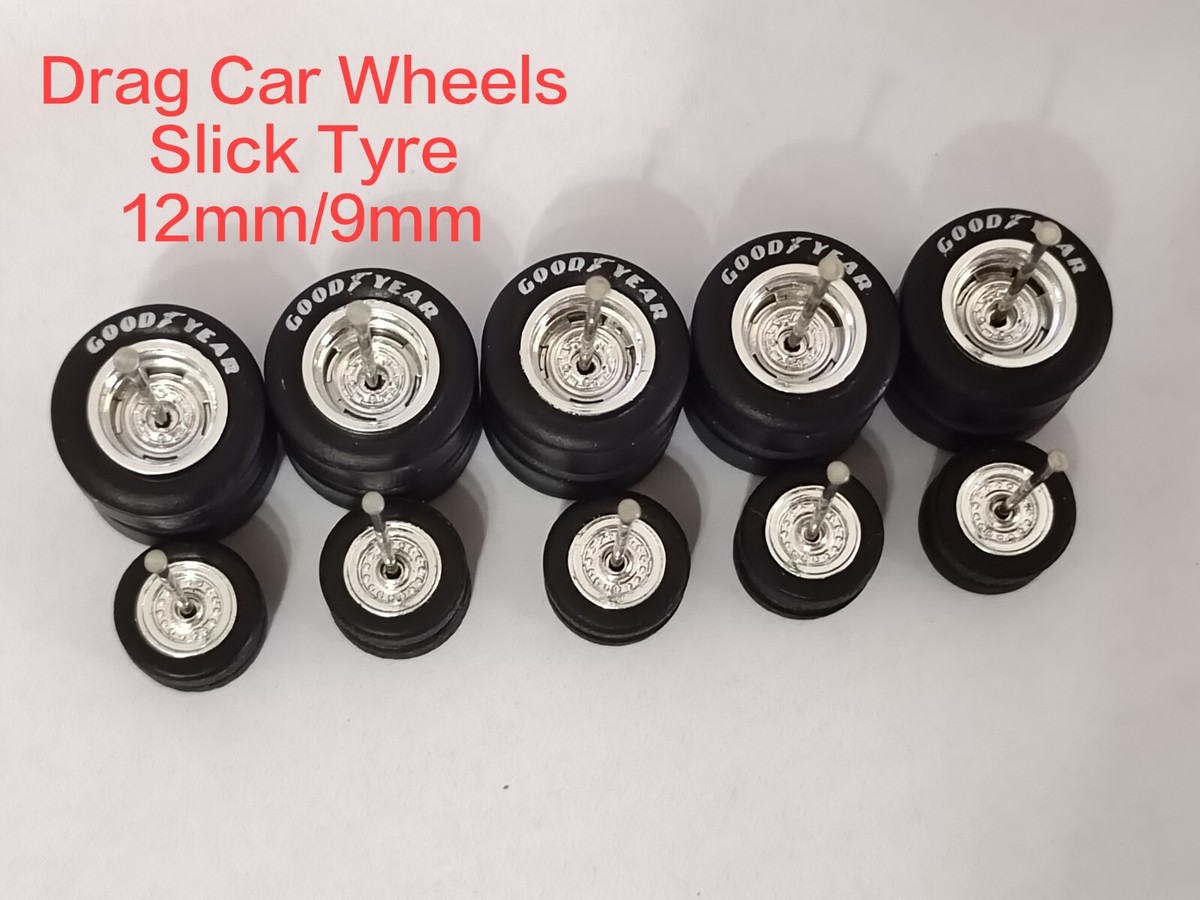 DIECAST CAR RUBBER WHEELS 1/64 TIRES SETS CHROME DRAG RACE THIN