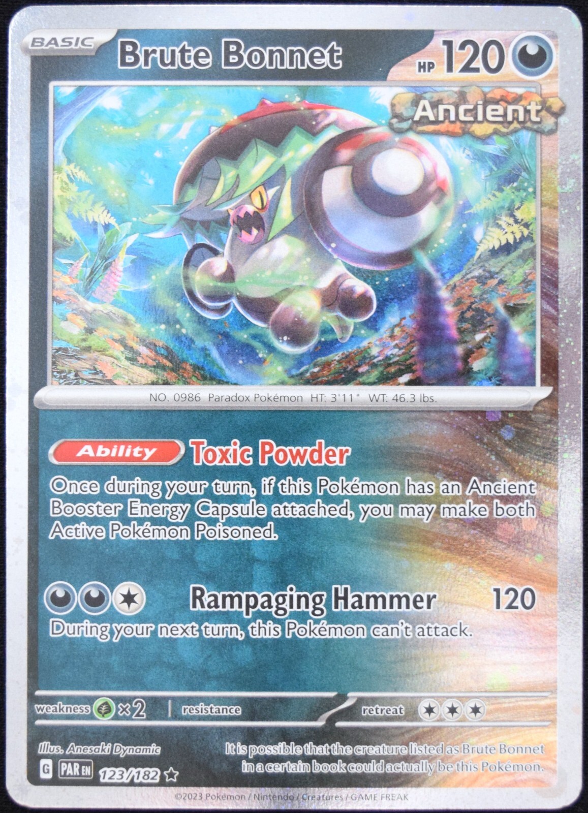 Pokemon TCG Brute Bonnet 123/182 2023 Paradox Rift Cosmos Holo Promo Card - NM