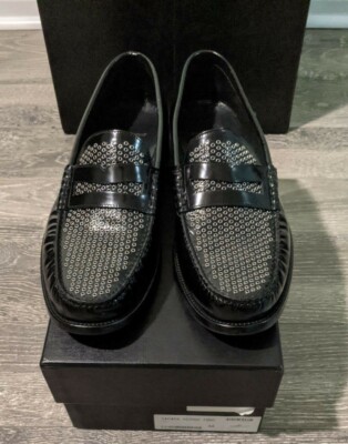 SAINT LAURENT PARIS Studded Patent Leather Loafers - Sz 44