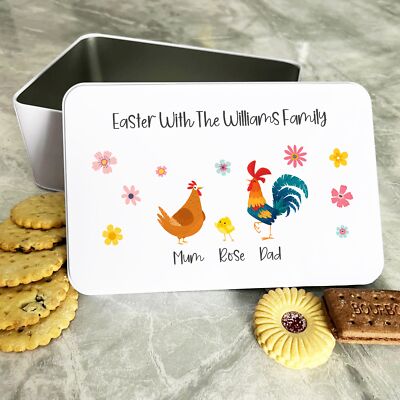 Süße Ostern Huhn Familie personalisiert Geschenk Kuchen Kekse Süßigkeiten Leckerli Dose