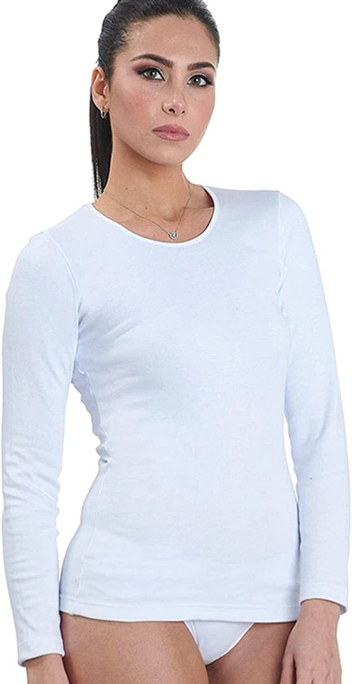 KISSIMO , 3 Maglie Manica Lunga Donna Girocollo in Caldo Cotone Interlock