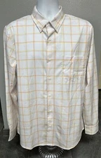 14TH & Union Men’s Plaid Shirt Size L Trim Fit White Yellow Orange Button Up L/S