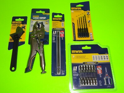 5PK IRWIN=7'' Lock Pliers +Hex Shank Bit+ #2 Phillips Impact Drill Power Bits Set