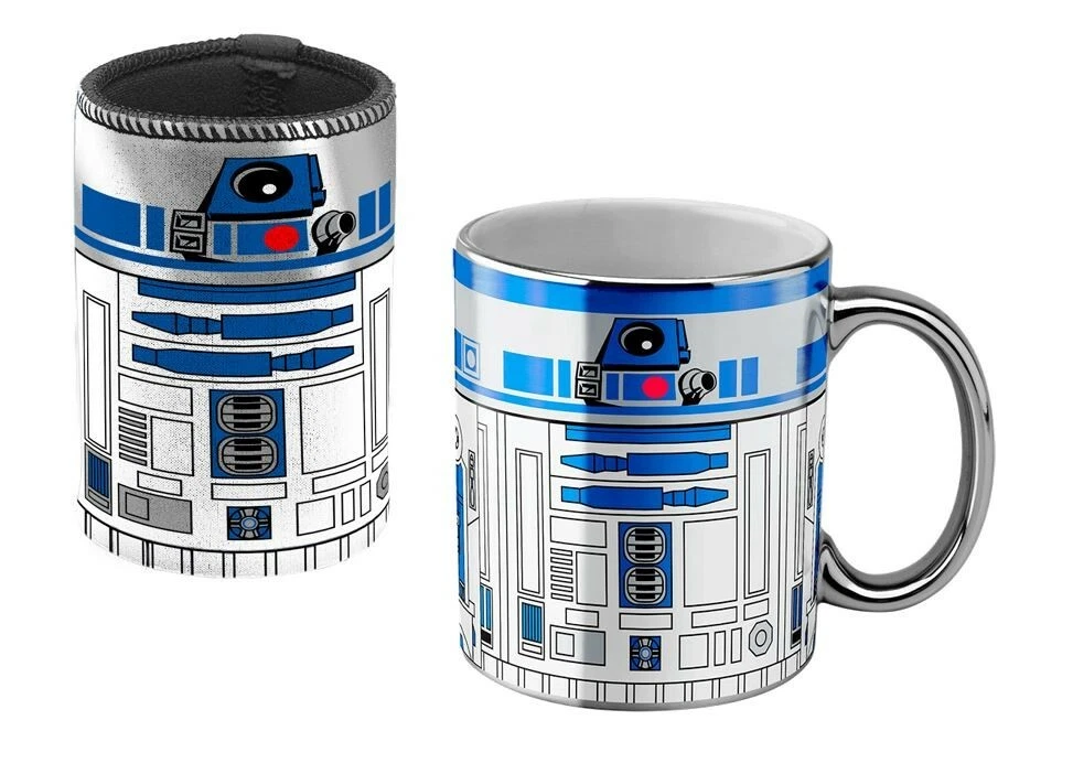 Star Wars R2D2 Design Metallic Coffee Mug and Can Cooler Set Man Cave Work  Gift