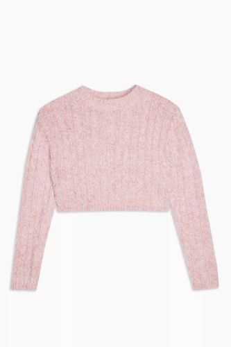 Pink Fluffy Cable Crop Knitted Jumper Topshop Womens | eBay