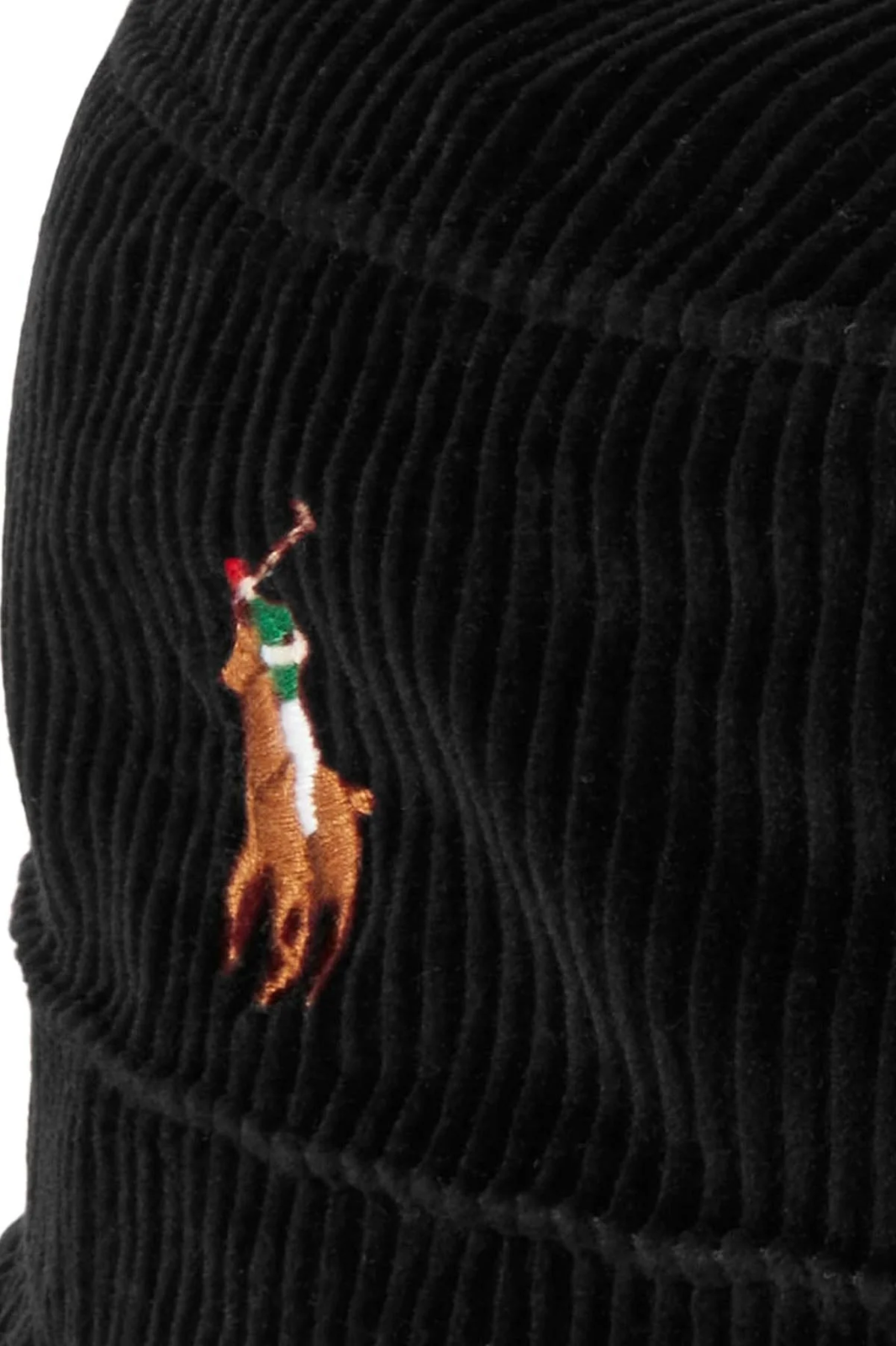 PONY Polo Ralph Lauren Uomo Cappello a Secchiello in Velluto a coste con Cavallo Ricamato Nero S M