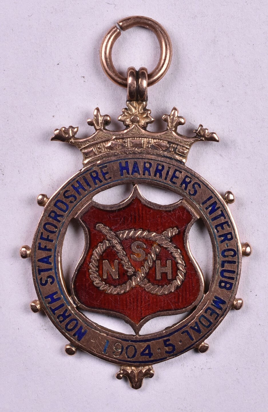 1904-5 Harriers Medal Fob Staffordshire 9K Rose Gold Runners