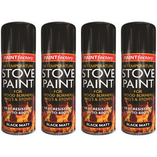 4 x Heat Resistant Matt Black Spray Paint Stove High Temperature BBQ 400ml Can