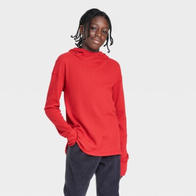 Boys' Long Sleeve Waffle Hooded Sweatshirt - All in Motion Red XL 16