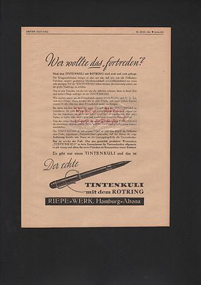 Hamburg-Altona, advertising 1941, Riepe factory ink pen Rotring
