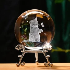 3D Cat Themed GiftsDecor for Cat Lovers Cat Crystal Ball Sympathy Figurines