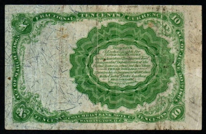 10c FIFTH Issue William Meredith GREEN SEAL Fractional Currency! CRISP VF+/XF! - Image 2 of 2