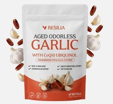 Resilia Garlic Extract 600mg Softgels 60 Count   Odorless Aged Garlic Extra...