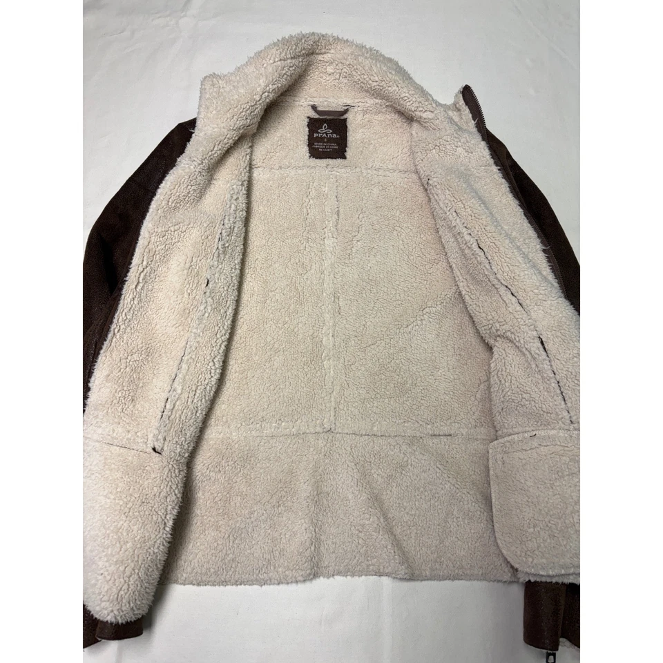 Chaqueta de aviador forrada de sherpa de gamuza sintética marrón PRANA para mujer talla S Foto 2 de 4
