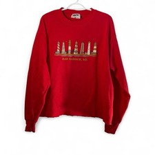 vintage bar harbor maine lighthouse sweatshirt cropped red 90s usa L/XL