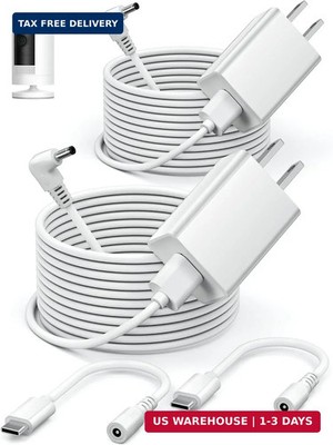 2 Pack Power Adapter Compatible with Ring Stick Up Cam Battery/Plug-in 3rd