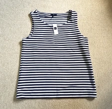NWT Womens Top-GAP-navy blue/white striped cotton stretch knit sleeveless-S