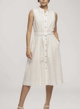Anne Klein White Eyelet Collared Sleeveless Button Front Shirt Midi Dress 16