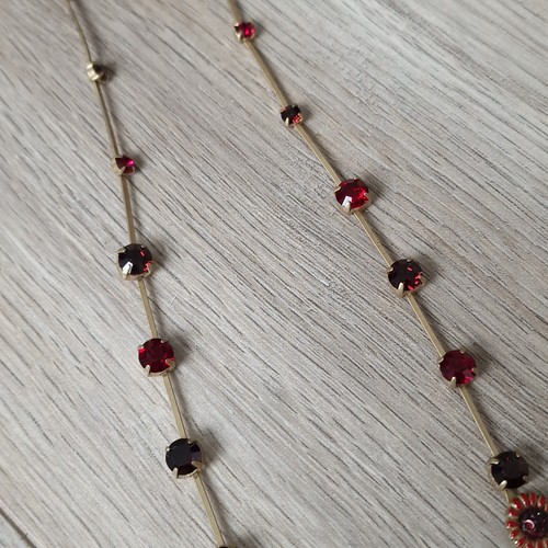 PILGRIM SET BUNDLE NECKLACE BRACELET ENAMEL RHINESTONE BORDO RED AGED LOOK GOLD - Picture 5 of 9