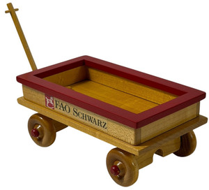 OBO🧸🛒WORKING Authentic FAO SCHWARZ WOODEN TOY WAGON WITH RED TRIM ON WHEELS 🛒