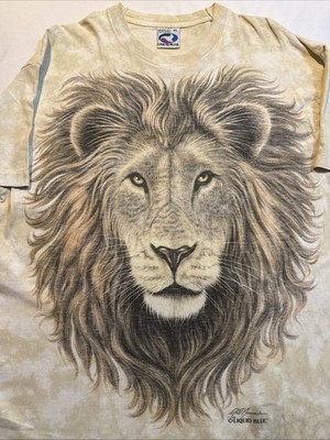 Liquid Blue Lion Head single stitch Tie Dye TShirt Double Sided XL Vintage 90s