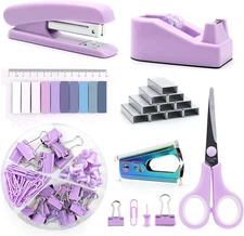 Purple Office Supplies Set, UPIHO Stapler and Tape Dispenser