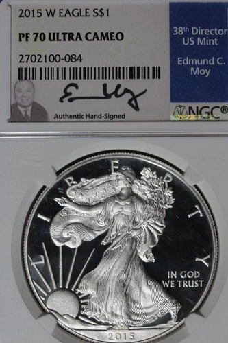 2015 W NGC PF70 ULTRA CAMEO AMERICAN SILVER EAGLE EDMUND C MOY #B51988