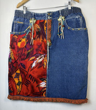 Gitano 22 Jean Native American Western Mini Cowgirl Y2K Blue Denim Skirt Vintage