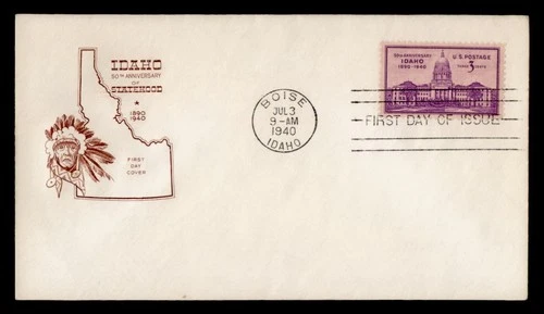 DR WHO 1940 FDC IDAHO 50TH ANIV FARNAM? INDIAN CACHET M75280