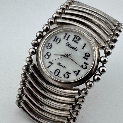 Vintage Xanadu Japan Quartz Watch UNISEX Silver Wide Band MOP New Battery 6.75''