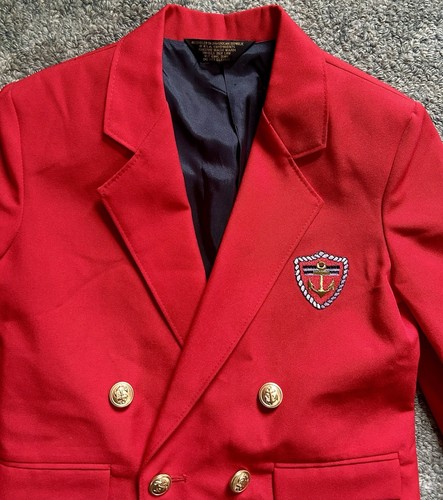 Vintage Boys Size 5R Red Nautical Themed Sports Coat - Gold Button Blazer Anchor - Picture 3 of 3