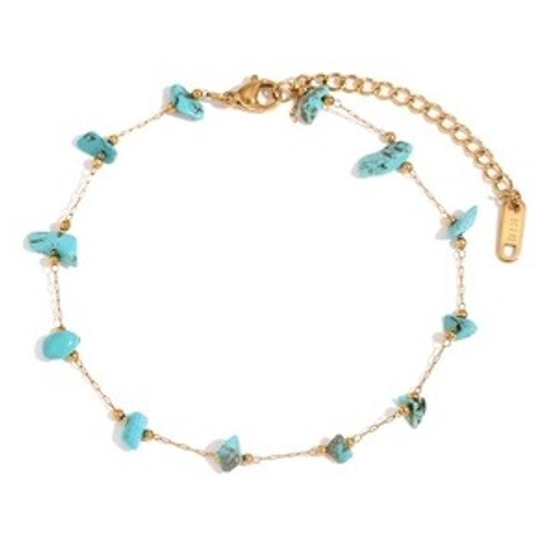 Turquoise Chip Anklet 18K Gold Plated Stainless Steel Boho Foot Jewelry