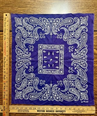 Vtg 1950s Elephant Trunk Up Bandana Blue Fast Color Cotton Selvedge Edge No RN#