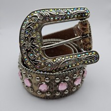 Blazin Roxx Pink Rhinestone Snakeskin Western Belt Silver Studded Large 46in