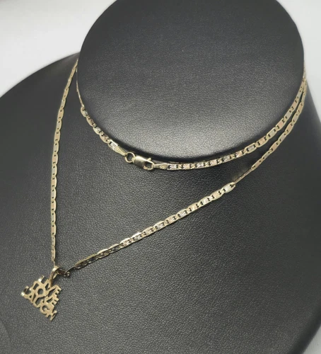 Set ciondolo donna tinta unita VERO 14k giallo Valentino tricolore catena LOVE 2 5mm 22