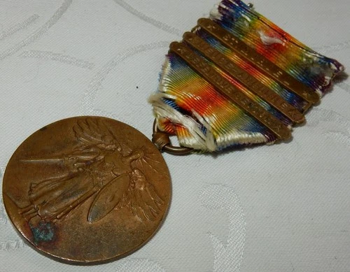 WW1 US VICTORY MEDAL + 3 CAMPAIGN BARS UNITED STATES MILITARY WORLD WAR I