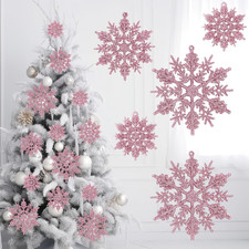 36Pcs Winter Snowflake Ornaments Pink Snowflake Hanging Decor Pink Christmas Orn