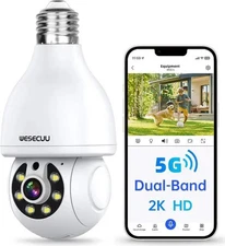WESECUU Light Bulb Security Camera - 2K WiFi Outdoor Camera w/ Night Vision