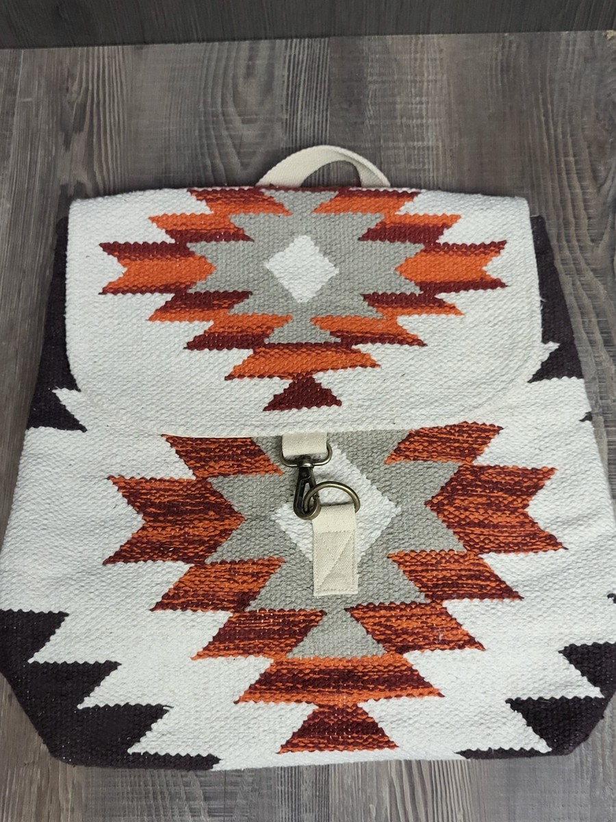 PANACHE APPAREL Black White Grey Orange Wool Woven Aztec  display picture 1