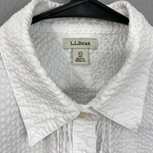 LL Bean Women Waffle Shirt XS White Button Up Collared Sleeveless Top Cotton VTG - Picture 5 of 10