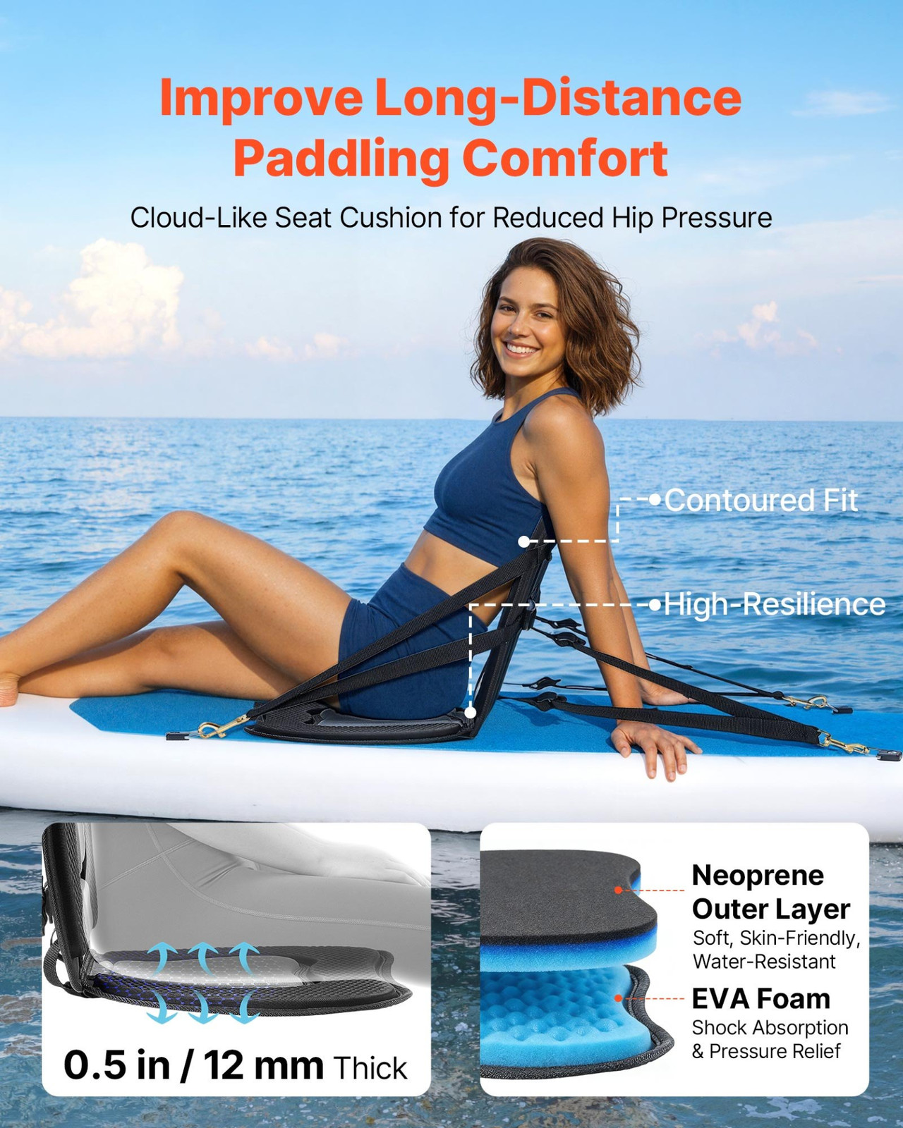 Seat W/ Back Support, Padded Sit-on-top Seat For Sup Canoe