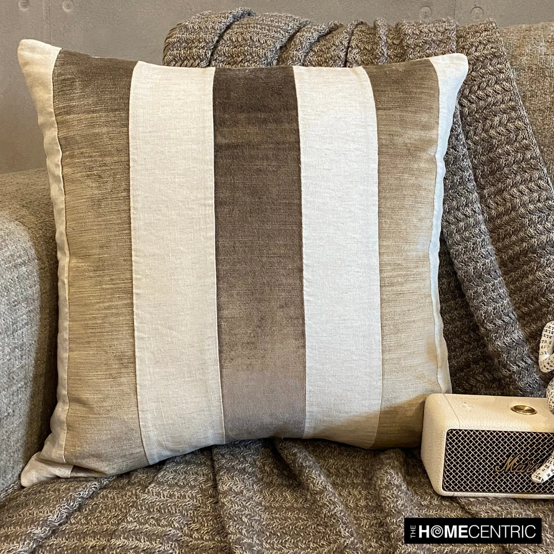 Square Throw Pillow Cover Brown 16"x16", Bed Decor velvet - Velvet Band Taupe