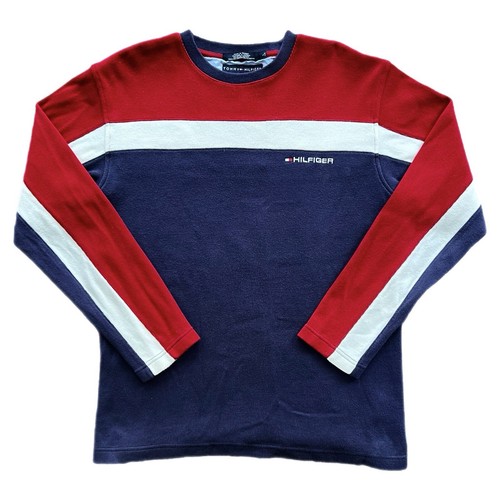 Vintage Tommy Hilfiger Colorblock Sweater 90s Striped Knit Pullover - Mens Large - Picture 3 of 9