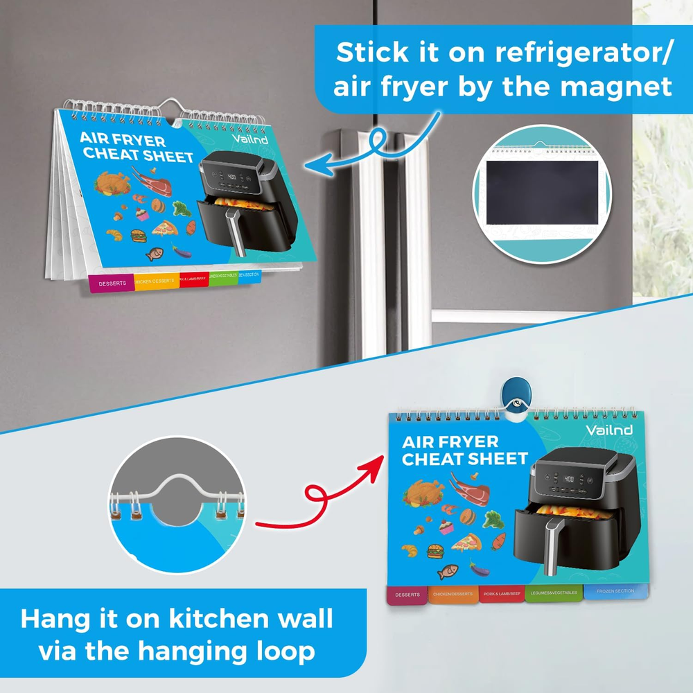Air Fryer Cooking Guide Magnet Cheat Sheet for Quick Reference  