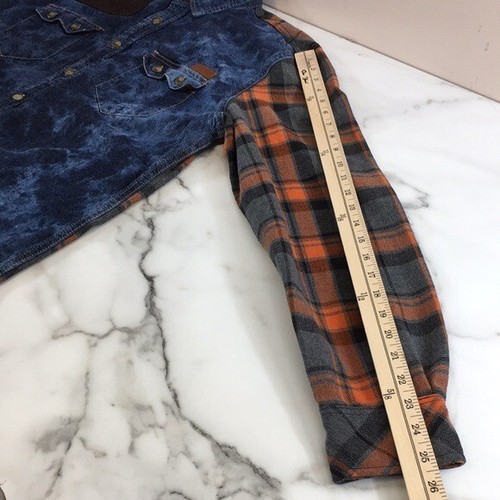 Winchester Shirt Jacket Mens Large Blue Denim Orange Plaid Acid Wash Western - Picture 8 of 9