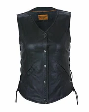 Women's Leather Vest With Concealed Carry & Side Laces