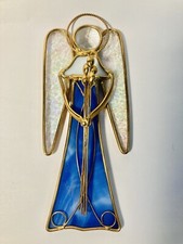 HANDCRAFTED Stained Glass ANGEL SUN CATCHER Window Decor ORNAMENT Blue.