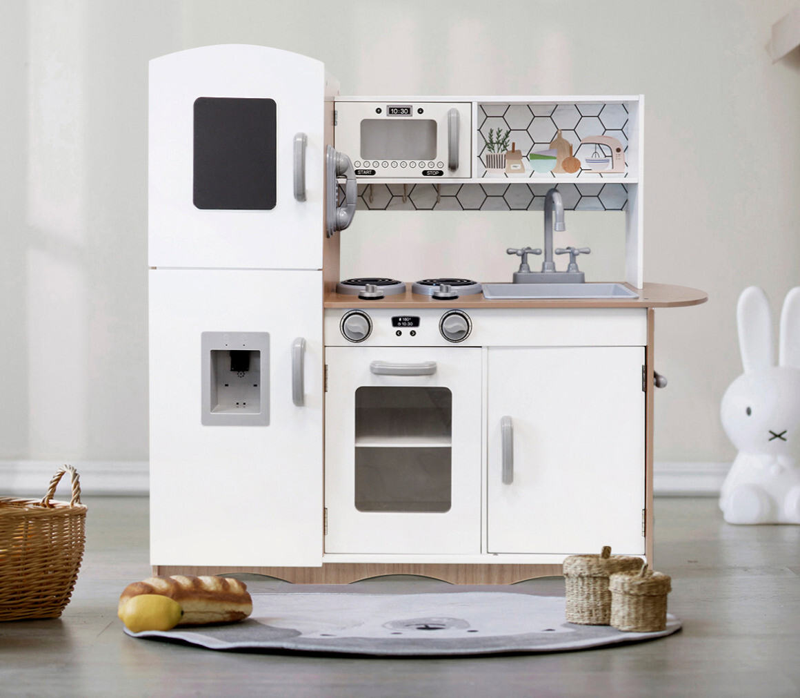 Wooden Play Kitchen Pretend Role-Play Kids Toy With Lights Sounds LARGE-  White