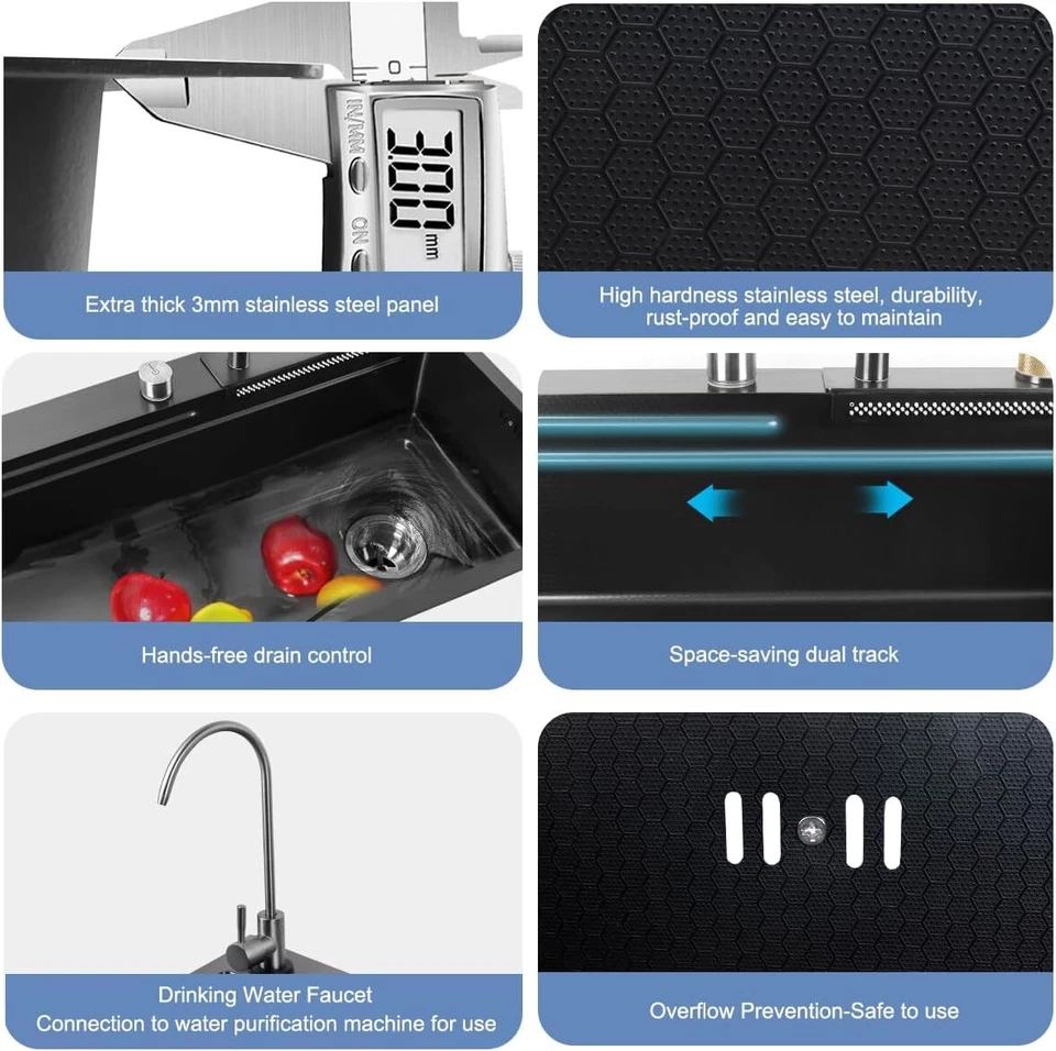 Küchenspüle Wasserfall Spülbecken Küchenspüle Küchenspülen Edelstahl(75 x 46 cm） - Bild 4 von 4