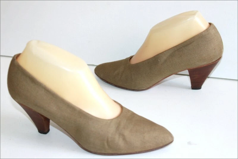 MICHEL PERRY Escarpins Vintage Lin Gabardine Doublés Cuir T 38 BE - Photo 1/4